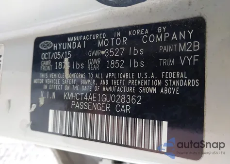 2016 Hyundai Accent Se z USA, uszkodzony, nr VIN KMHCT4AE1GU028362